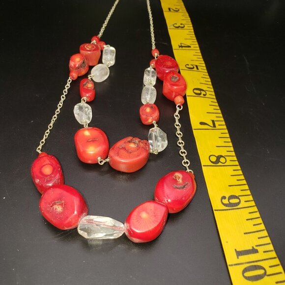 Red Coral Necklace Vintage - Raw And Natural  Double Strands High Quality 10' - Picture 8 of 9